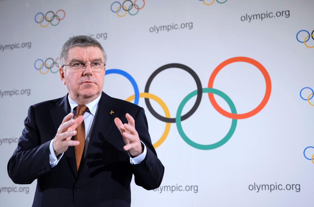 IOC President Thomas Bach attends a news conference in Lausanne, Switzerland, on March 2.