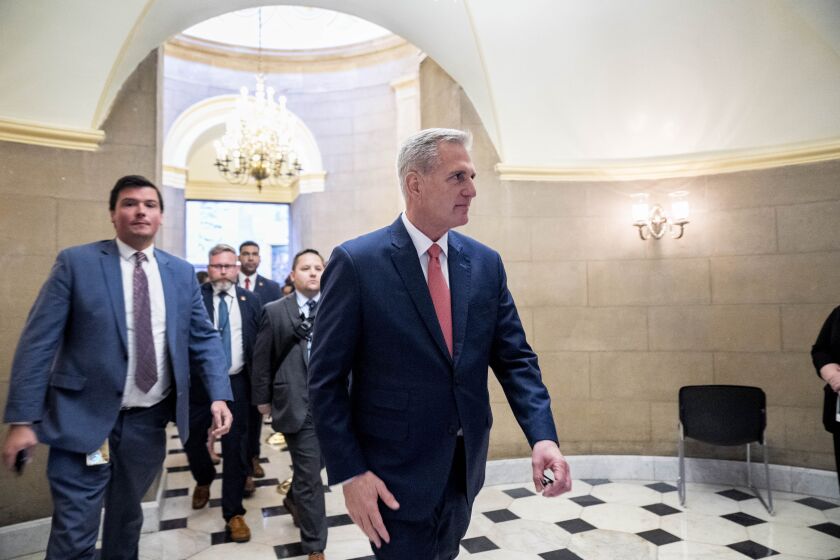 House Speaker Kevin McCarthy of Calif., leaves his office on Capitol Hill in Washington, Wednesday, June 7, 2023. (AP Photo/Andrew Harnik)