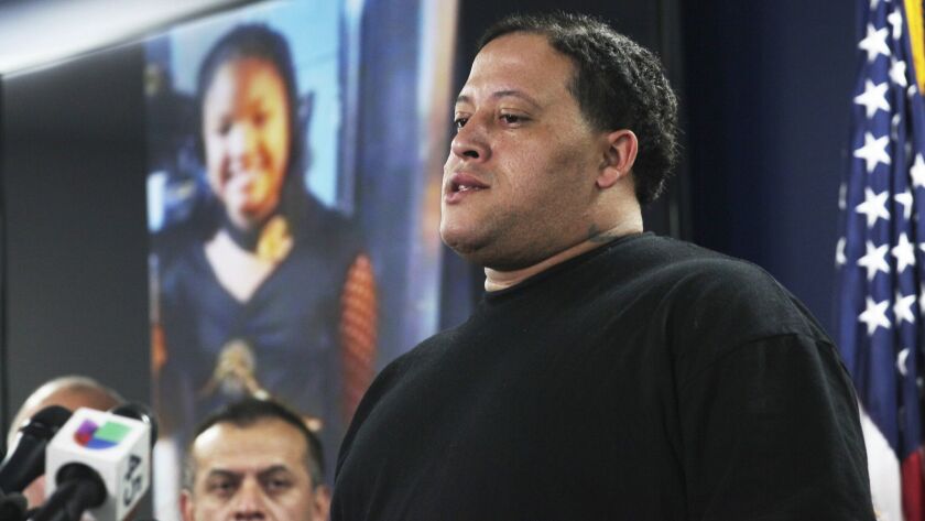 Christopher Cevilla, father of 7-year-old Jazmine Barnes, at a news conference in Houston.