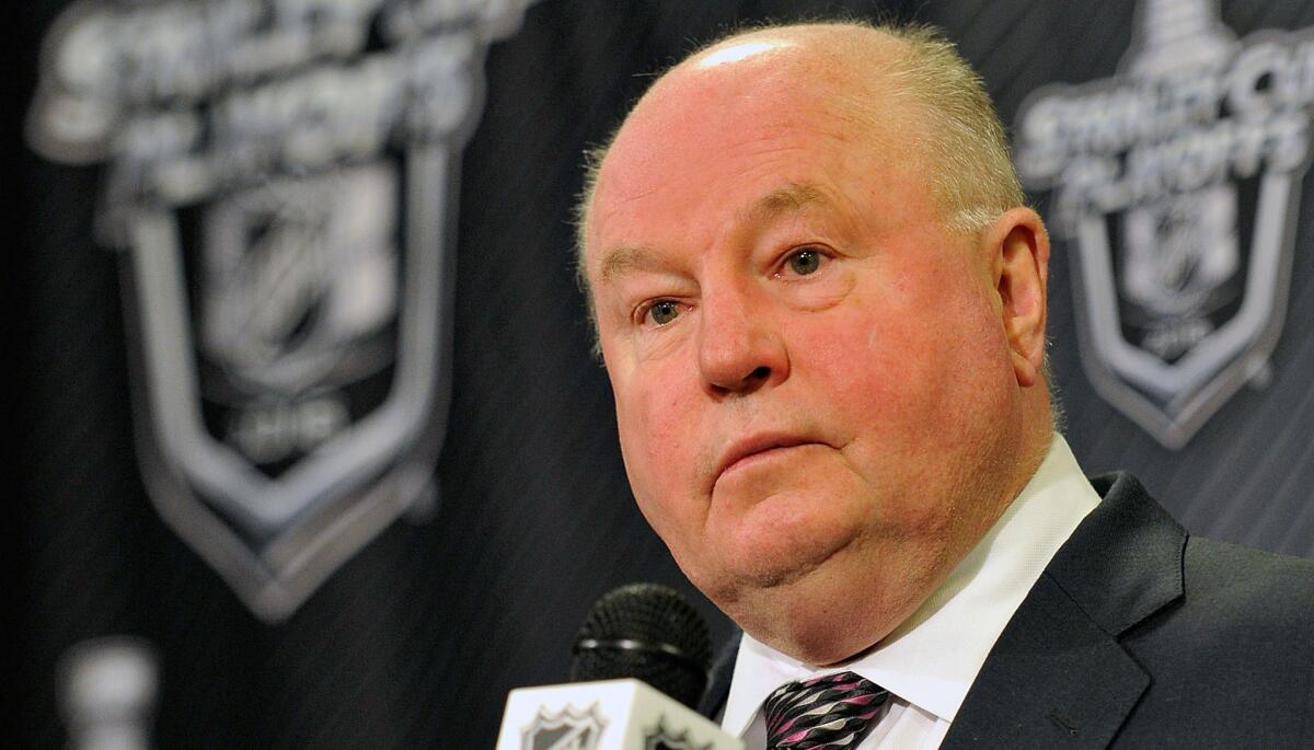 Bruce Boudreau speaks to the media after the Ducks' 3-1 loss to the Nashville Predators on April 25. The Ducks went on to be eliminated from the playoffs.