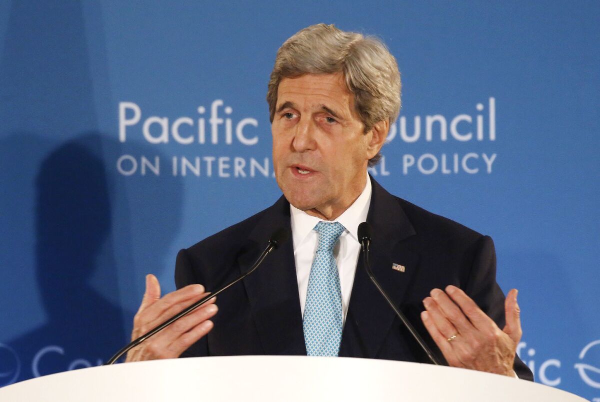 Secretary of State John Kerry addressed the Pacific Council on International Policy Tuesday in Los Angeles.
