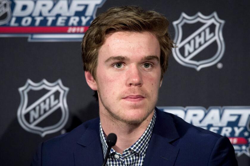 Connor McDavid speaks to reporters in Toronto on Saturday.