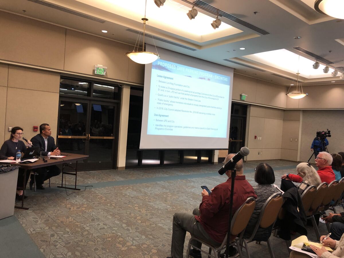 Encinitas city staff hosted a public forum on a proposed Safe Parking program that would give North County residents experiencing homelessness a place to stay in their cars overnight.