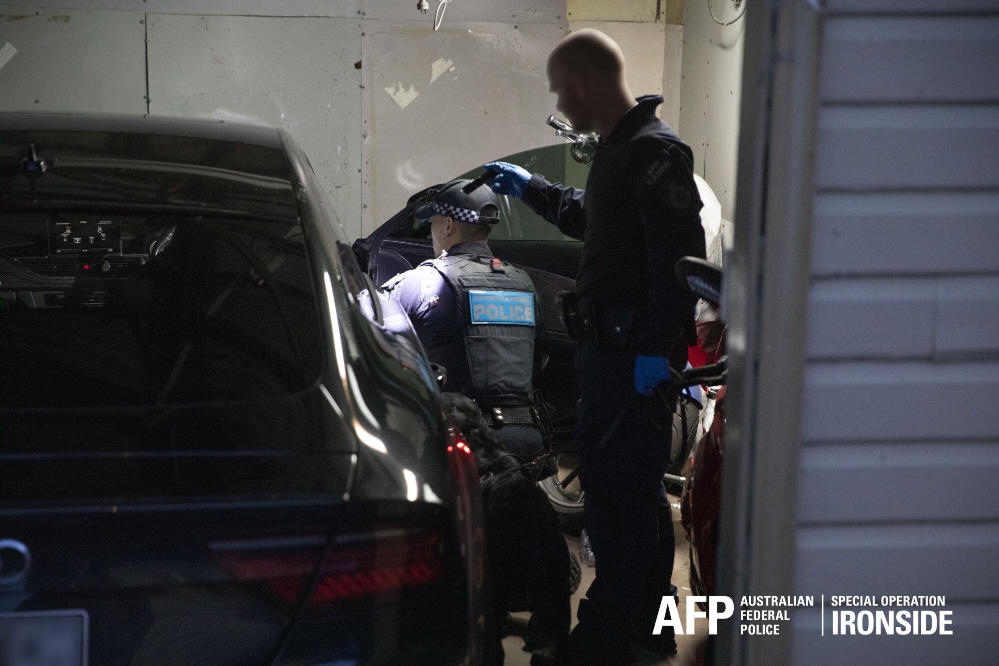 Law enforcement in Australia search a car as part of the global sting operation.