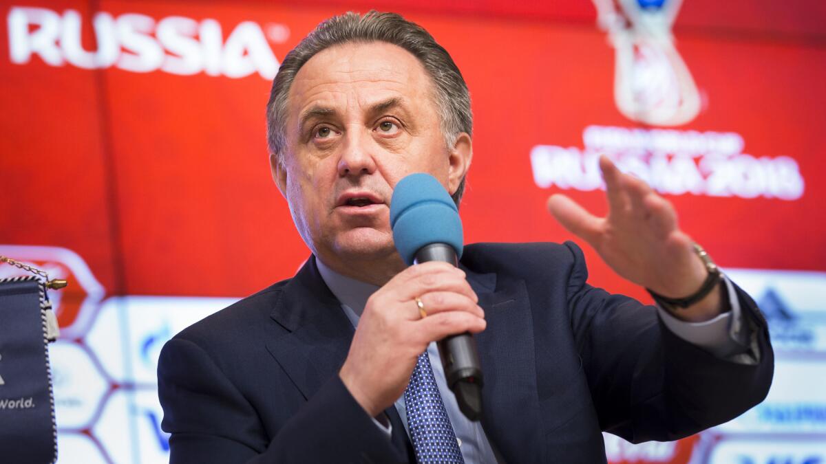 Russian Sports Minister Vitaly Mutko speaks during a news conference in Moscow on Wednesday.