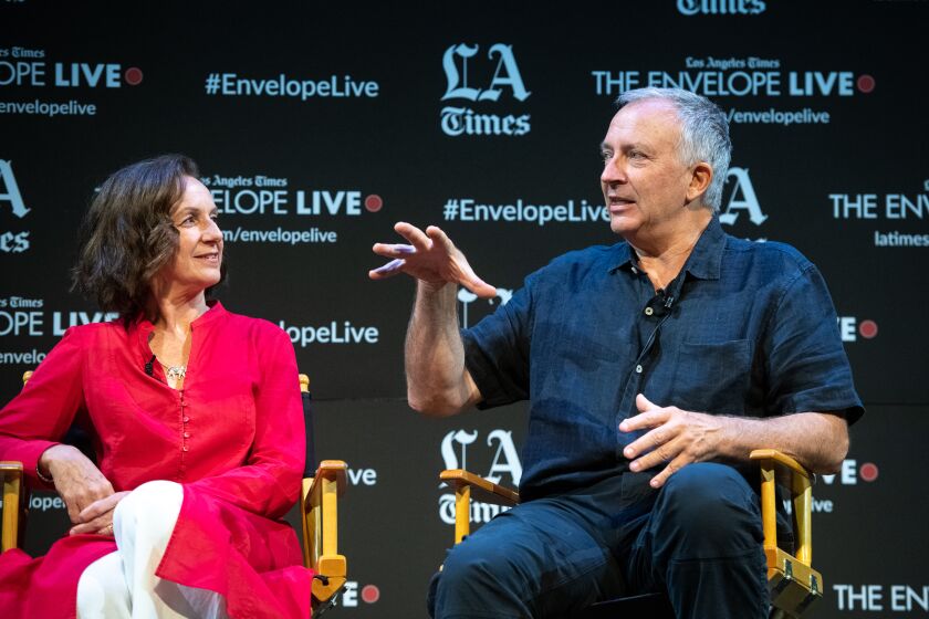 HOLLYWOOD, CA - OCTOBER 1, 2019: Vicky Stone and Mark Deeble at the Los Angeles Times Envelope Live screening of “The Elephant Queen" at The Montalbán Theatre. (Michael Owen Baker / For The Times)