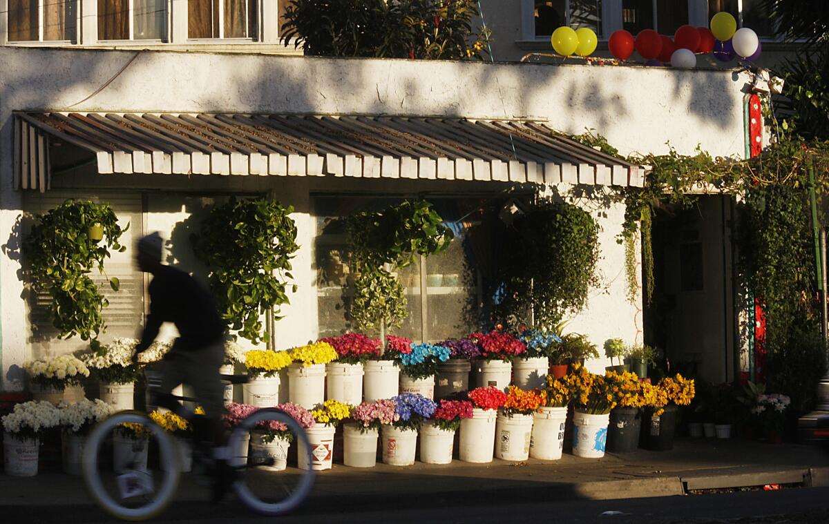 A Long Beach flower shop provides a burst of fresh color on the 5300 block of Atlantic.