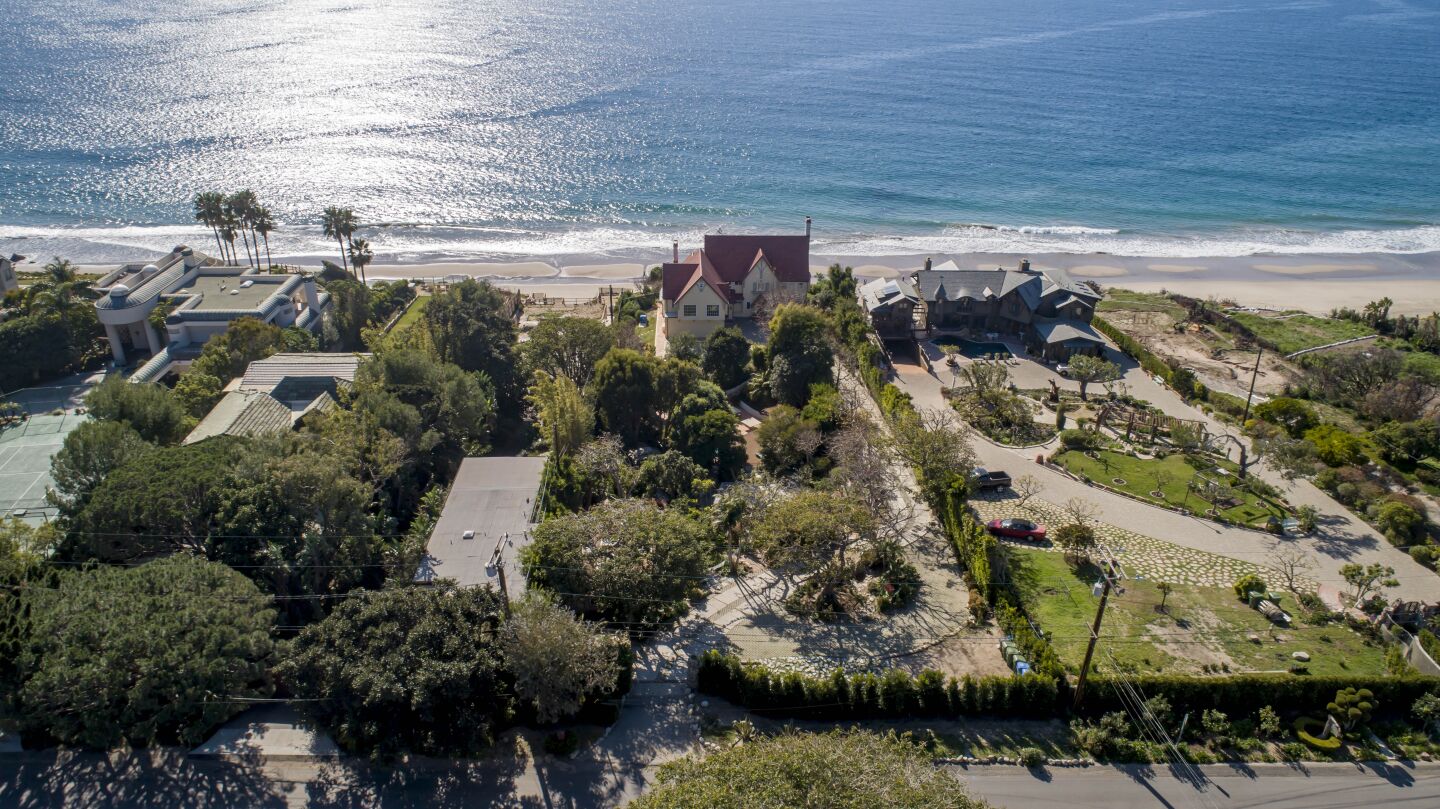 Aerial view of the oceanfront property.