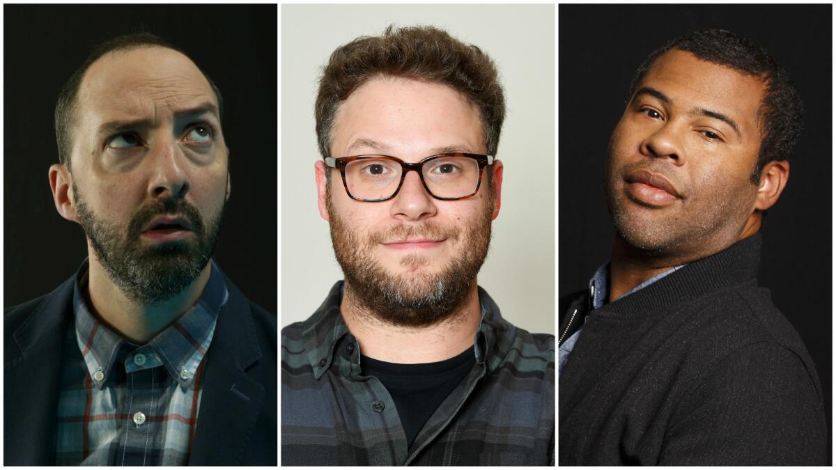 Tony Hale, left, Seth Rogen and Jordan Peele are among the actors who performed short plays written by fifth-graders.