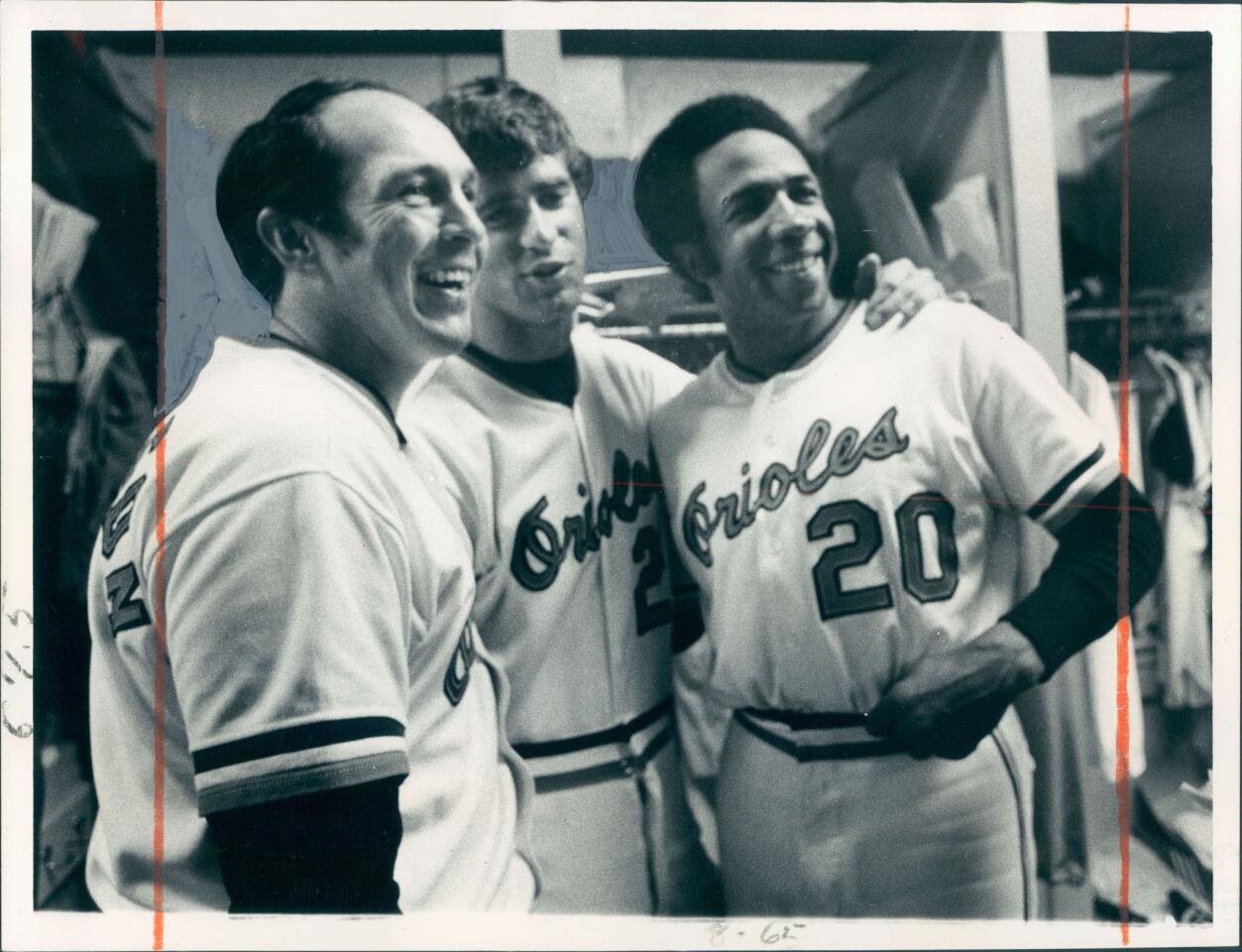 From left, Brooks Robinson, Jim Palmer and Frank Robinson during the 1971 World Series.