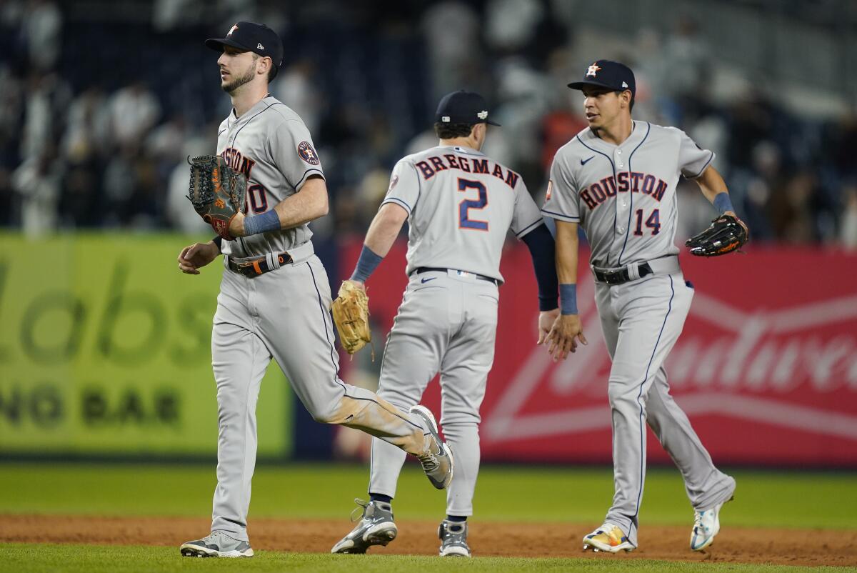 Houston Astros right fielder Kyle Tucker (30) batting in the