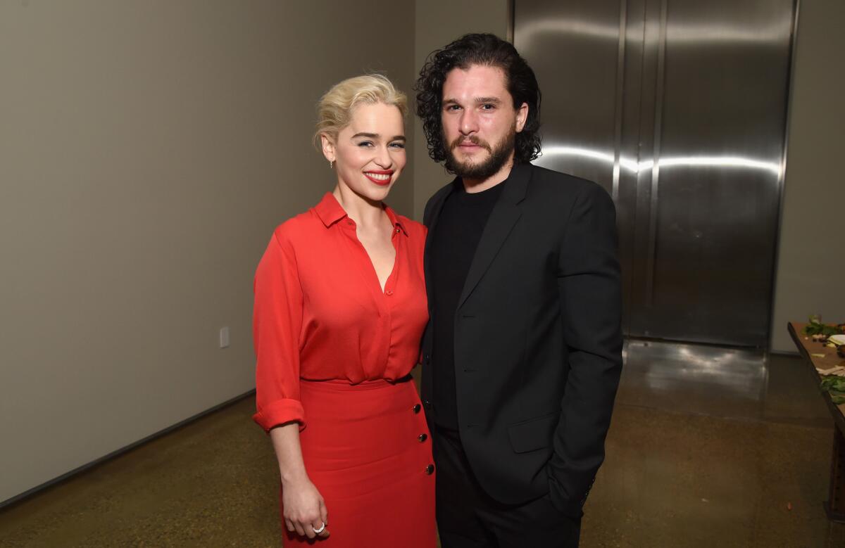 "Game of Thrones" stars Emilia Clarke and Kit Harington attend the gala that raised money for J/P Haitian Relief Organization and a coalition of disaster relief organizations in the U.S. and the Caribbean.