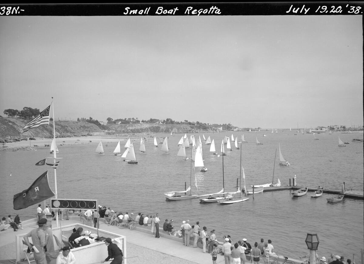 A 1938 small boat regatta on the southeast corner of Little Balboa Island.