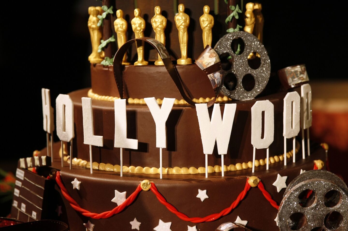 A large chocolate cake is one of the desserts that will be offered at the Governors Ball by Wolfgang Puck's pastry team.