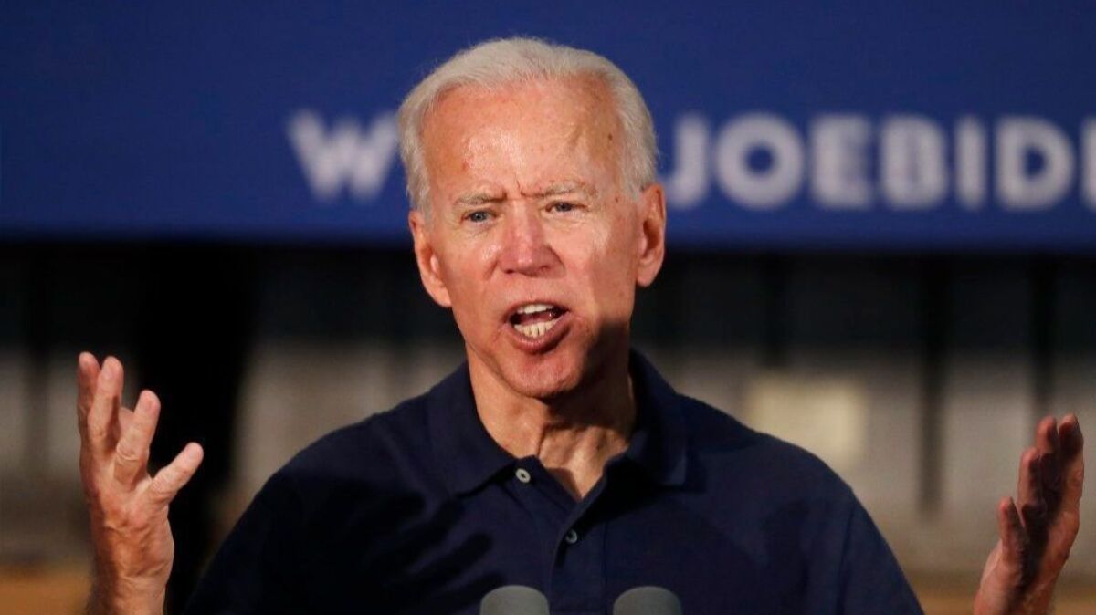 Former Vice President and Democratic presidential candidate Joe Biden speaks Saturday in Londonderry, N.H.