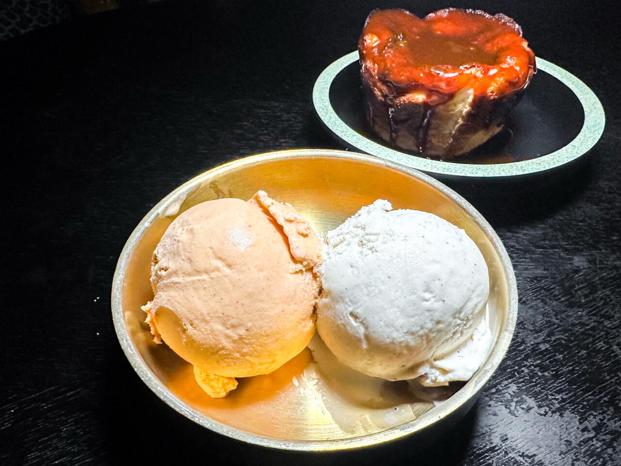 “Fire and ice” combination of berbere and cardamom ice creams at an Eagle Rock restaurant