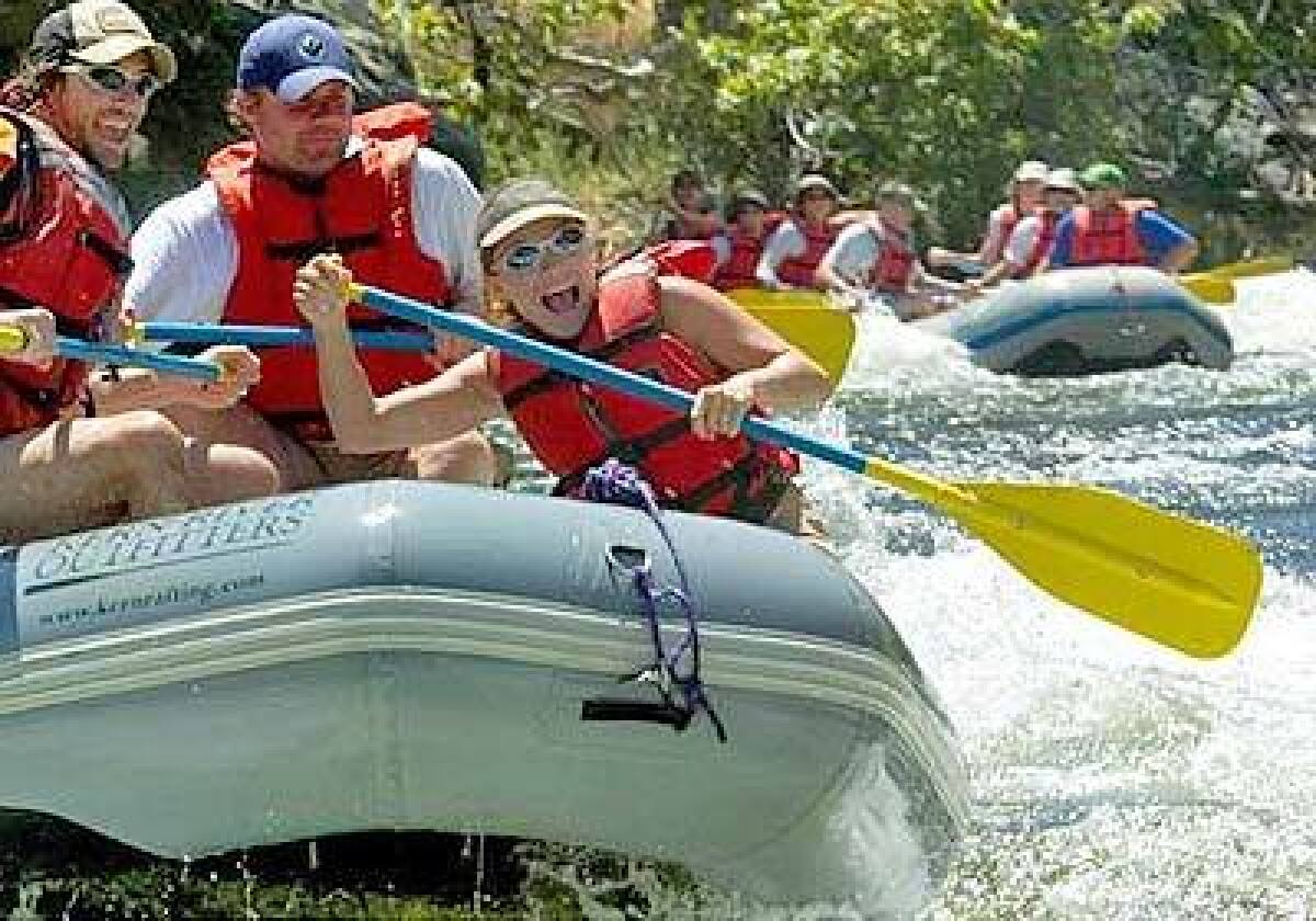 Rafters careen down California's Kern River, whose water volume is expected to be 144% of normal through July.