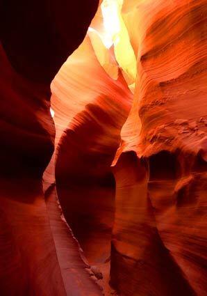 By Jason La, Los Angeles Times staff writer Just south of the Arizona side of Lake Powell is Lower Antelope Canyon, a maze of abstract shapes carved from sandstone by wind and water. From above, the slot canyon looks like any other stretch of Arizona desert. But descending into this canyon, you feel as if youve stepped into some elaborate art installation.