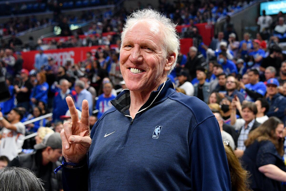 Bill Walton smiles as he attends a game between the Los Angeles Clippers and the Phoenix Suns at Crypto.com Arena in 2023. 