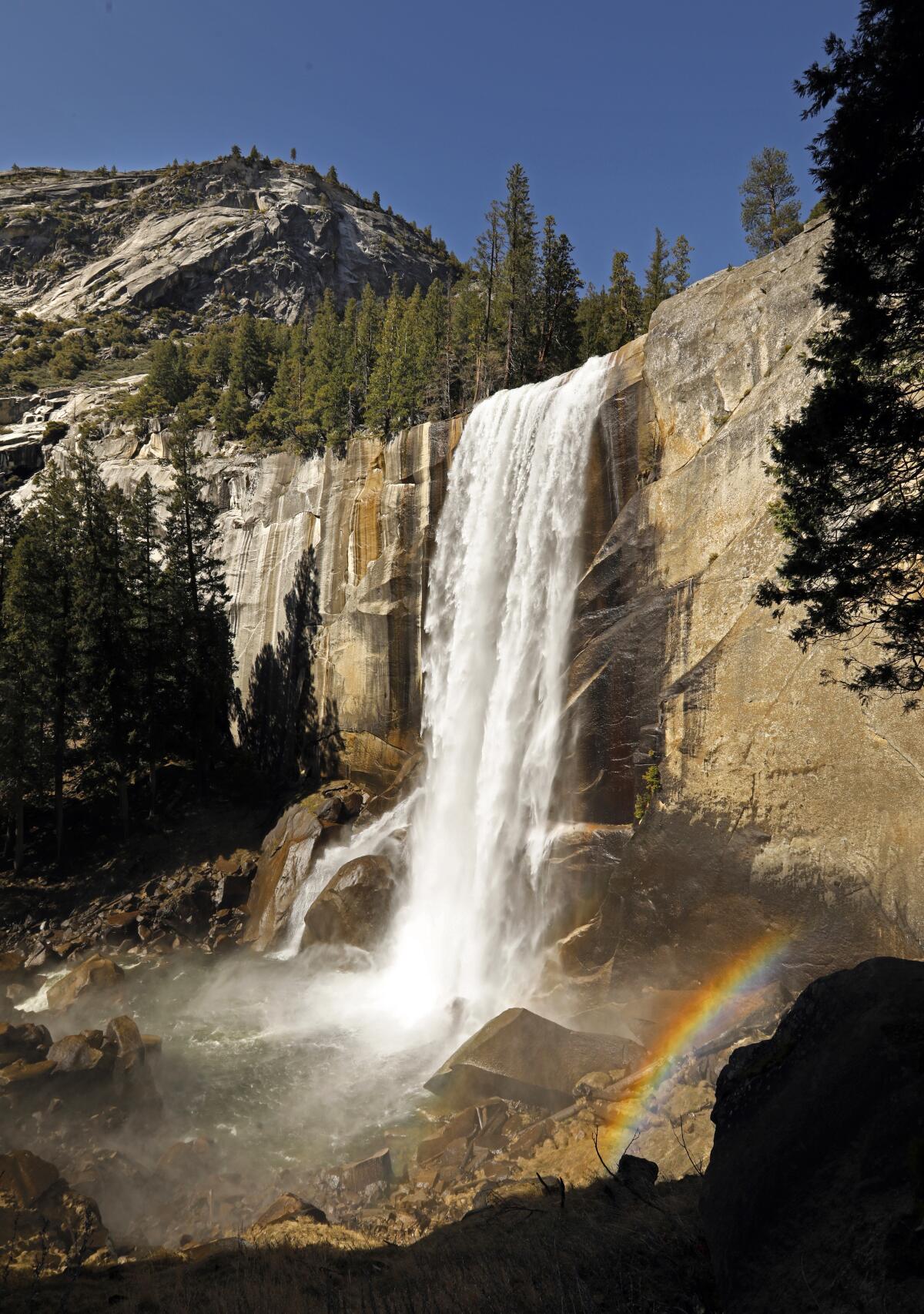 Vernal Falls inside Yosemite National Park on April 18, 2021.