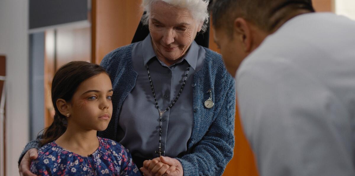 Kajal (Mia Swaminathan), Sister Marie (Fionnula Flanagan) and Dr. Wang (Terry Chen) in "Sight."