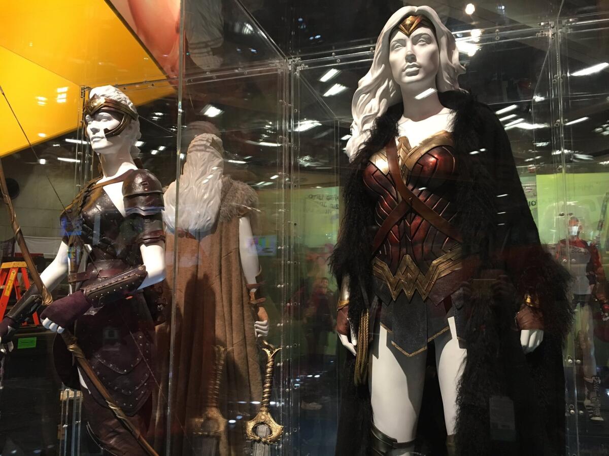 Wonder Woman costumes are on display at Comic-Con in San Diego.