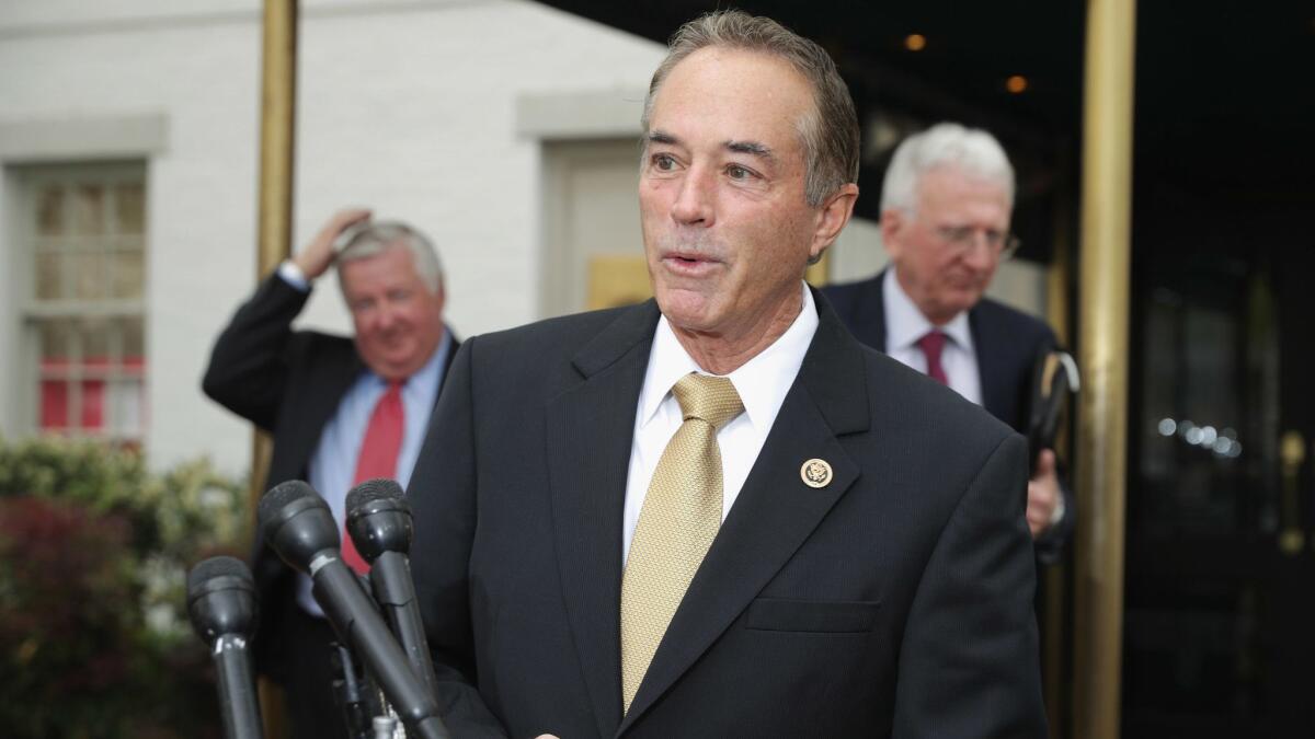 Rep. Chris Collins (R-N.Y.) talks to reporters at the National Republican Club of Capitol Hill on April 21, 2016.