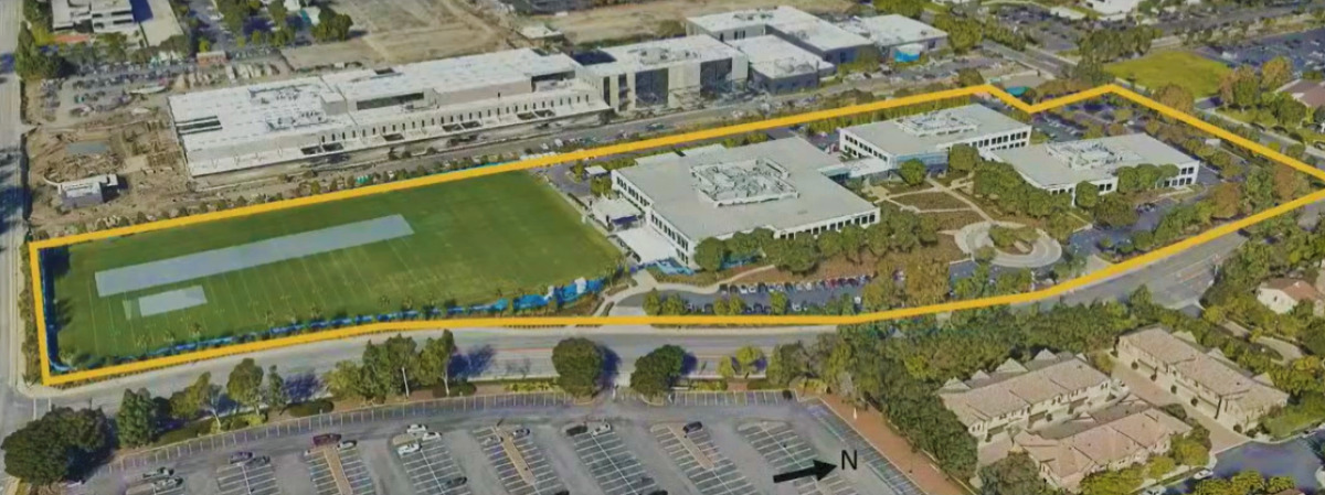 An apartment complex is being proposed for a parcel that currently houses the Hive and an L.A. Chargers practice field.