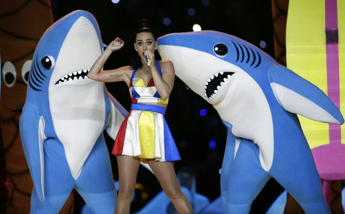 Katy Perry performs during halftime of the NFL Super Bowl XLIX football game in Glendale, Ariz.