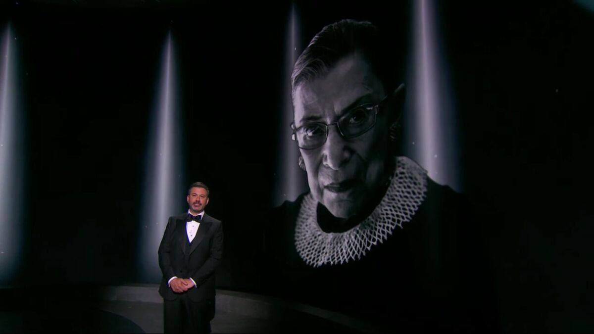 Jimmy Kimmel honors Ruth Bader Ginsburg during the Emmy telecast.