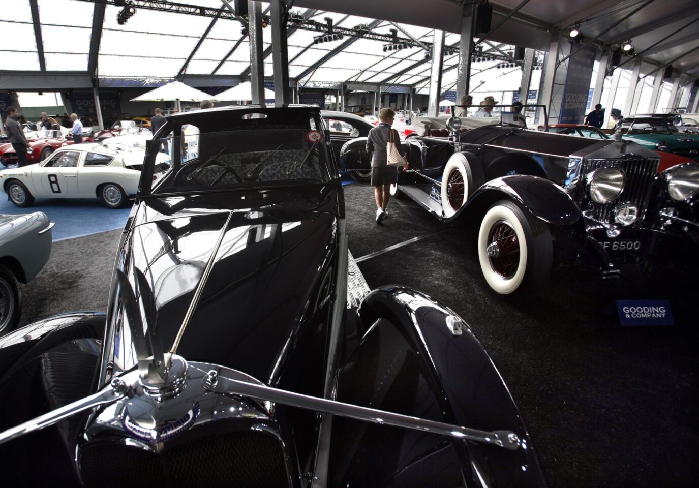 Expensive cars are lined up at the Concours d'Elegance weekend at Pebble Beach.