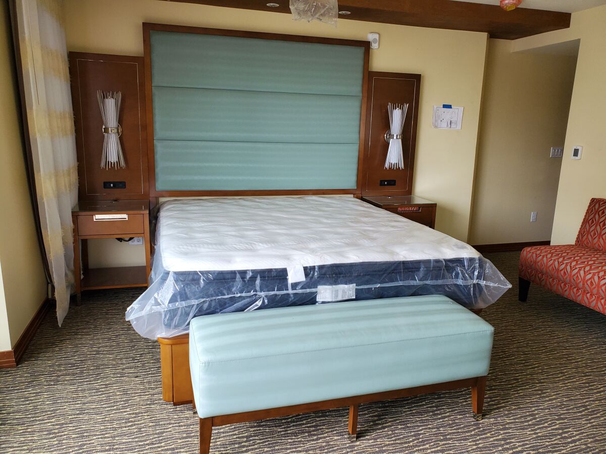 The Cormorant Hotel's rooms, with custom-made features, are being put together as the opening approaches.