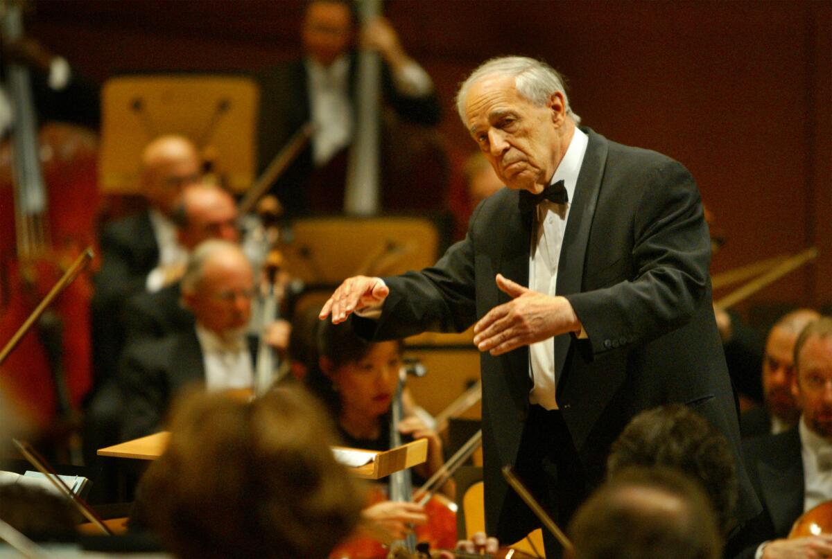 Pierre Boulez conducting the L.A. Philharmonic at the Walt Disney Concert Hall in 2003.