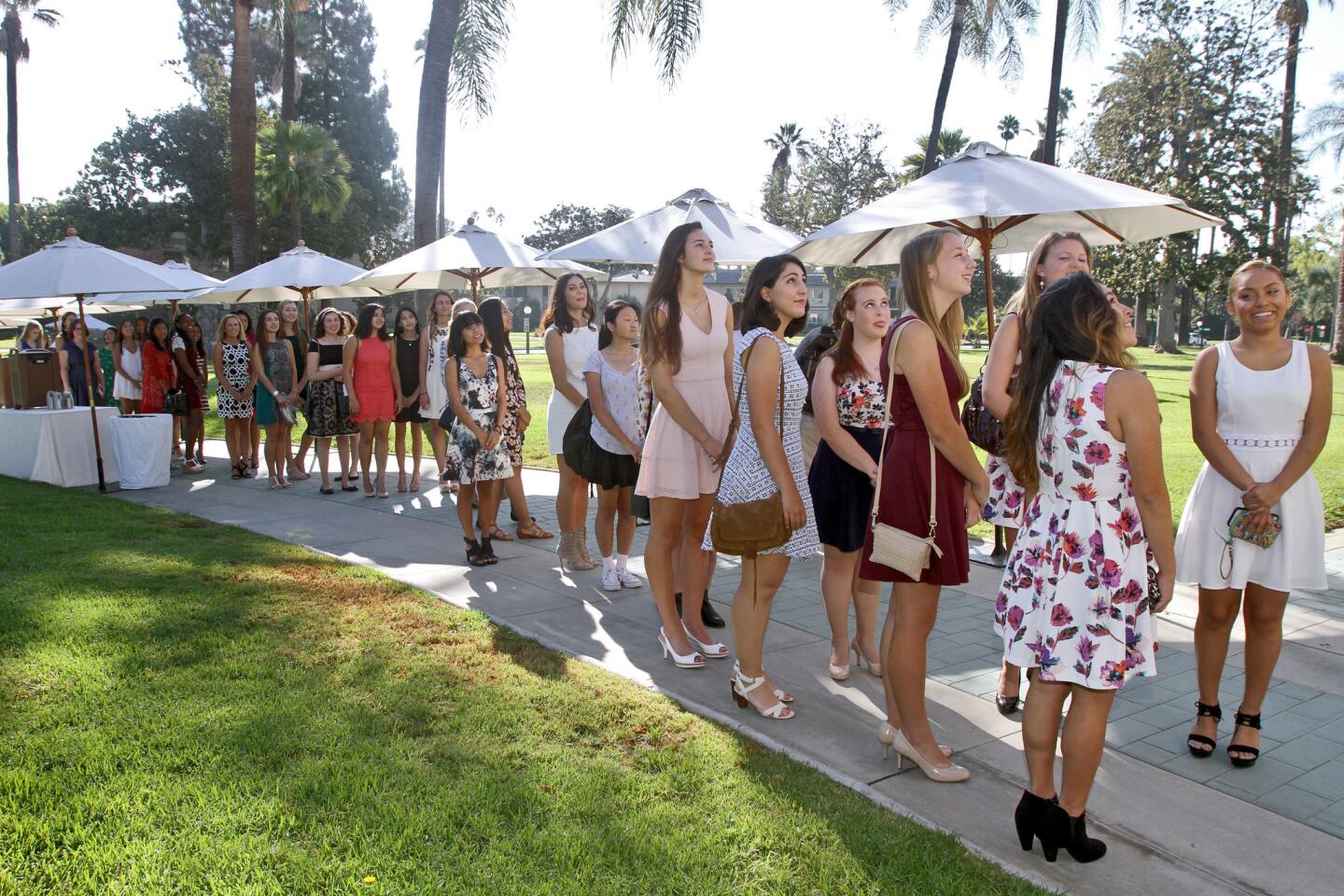 Pasadena-area young women line up to participate in the annual Tournament of Roses 2017 Royal Court Tryouts, at the Tournament House in Pasadena on Saturday, September 10, 2016. About 150 young ladies and 4 young men had showed up for the try-outs in the first two hours. Officials expect about 1,000 to go through the try-outs over the course of two days.