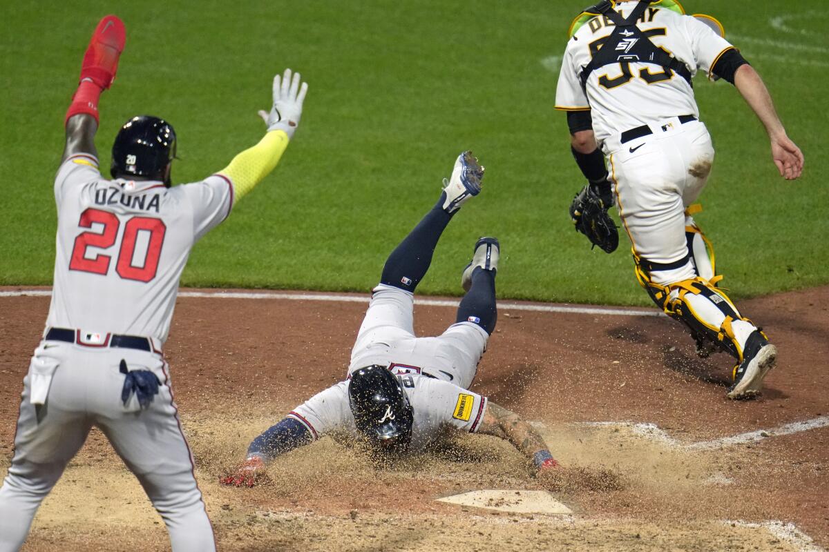 Arcia's ninth-inning double lifts Braves to 8-6 win over Pirates after  Acuña leaves game early - The San Diego Union-Tribune