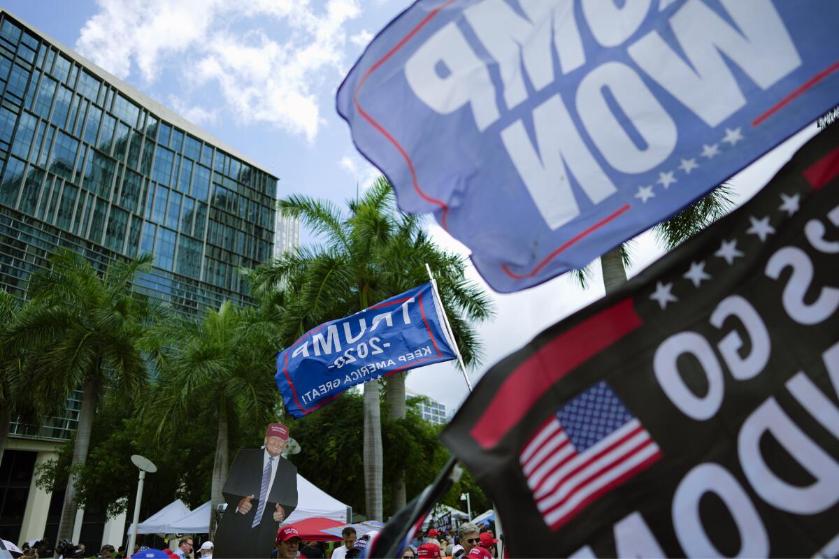 Supporters of former President Trump demonstrate outside the U.S. courthouse in Miami on June 13, 2023. 