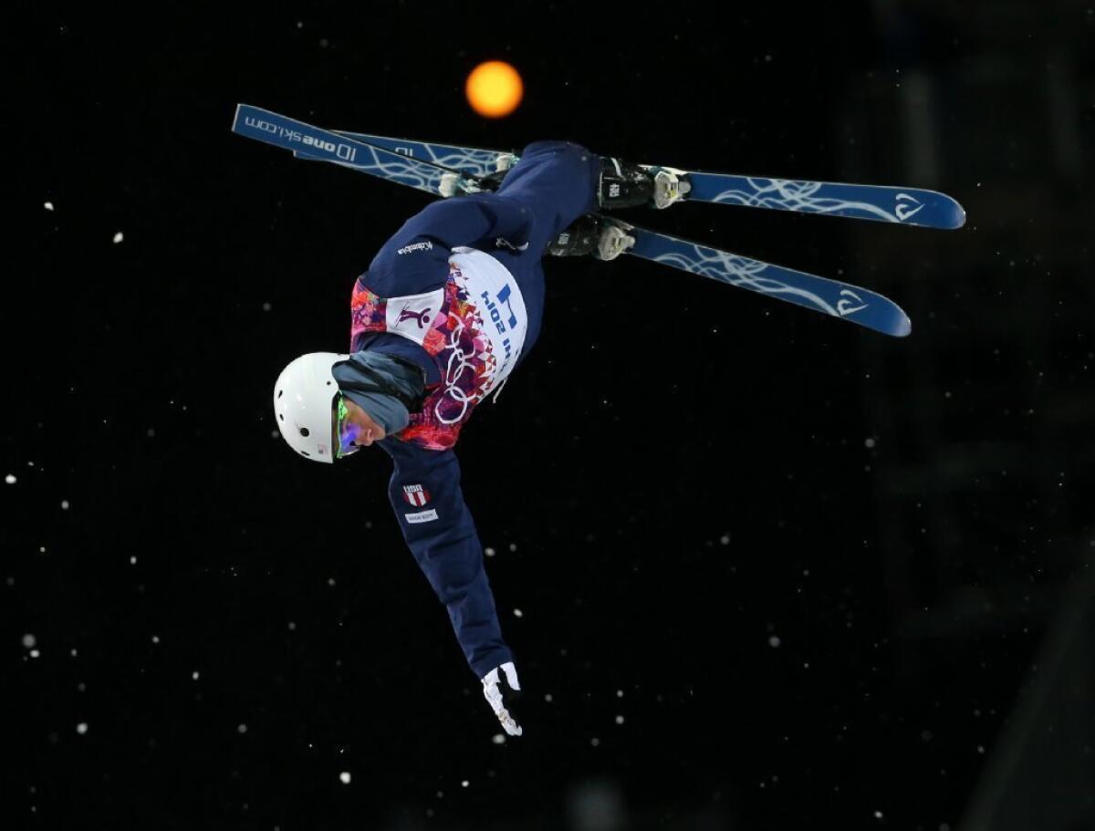 Mac Bohonnon jumps during the men's freestyle skiing aerials final.