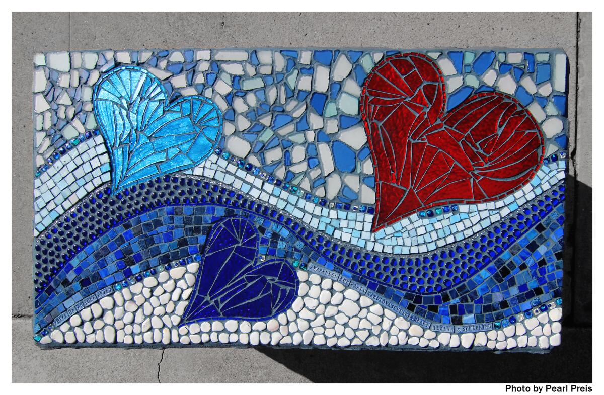 A new mosaic bench in Bird Rock, titled "Heart Centered Community,” is at 5661 La Jolla Blvd.