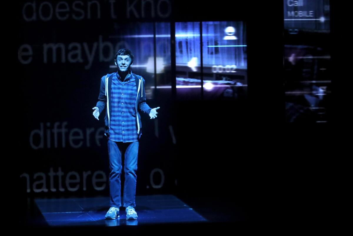 Ben Levi Ross in the title role of "Dear Evan Hansen" at the Ahmanson Theatre.