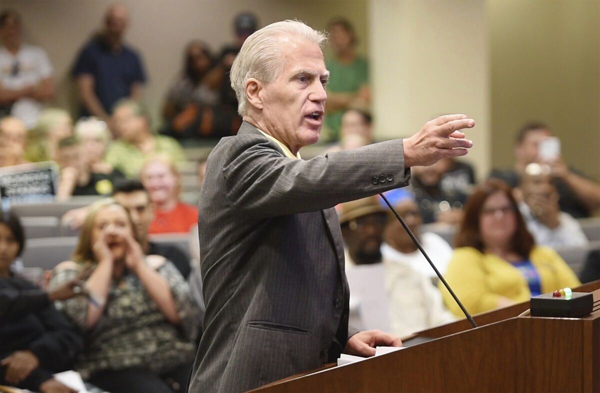 Don Grundmann, founder of the the National Straight Pride Coalition, at a Modesto City Council meeting Wednesday.