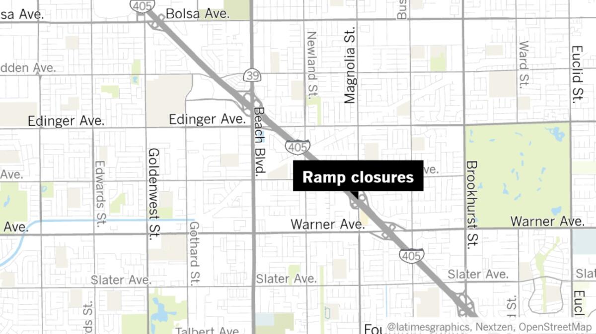 The 405 Freeway off-ramp to Magnolia Street and the on-ramp from Magnolia are scheduled to close soon for about a month.