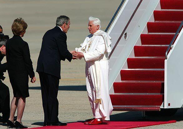 Pope Benedict XVI with President Bush at Andrews Air Force Base