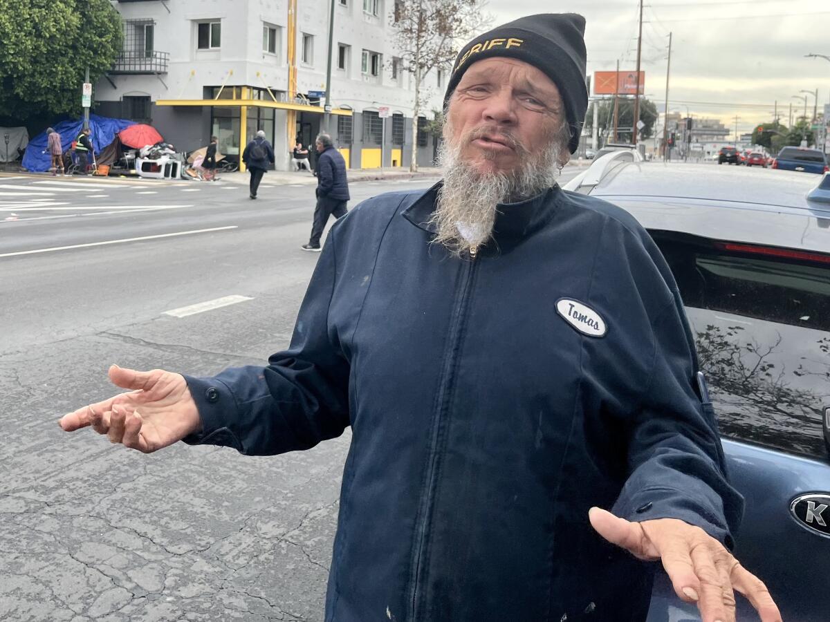 Ron "Pepper" Brown calls himself the mayor of skid row. "I voted for Caruso," he said.