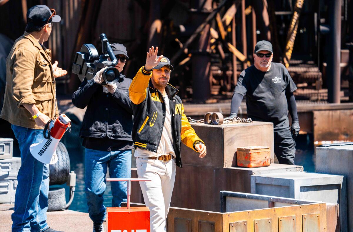 Ryan Gosling surprises guests at "The Fall Guy Stuntacular Pre-Show" at Universal Studios Hollywood in late April.