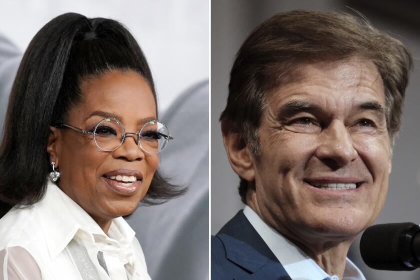 Left, Oprah Winfrey at the Academy Museum of Motion Pictures in Los Angeles on Sept. 21. Right, Pennsylvania GOP Senate candidate Dr. Mehmet Oz at the Mohegan Sun Arena on Sept. 3, in Wilkes-Barre, Pennsylvania.