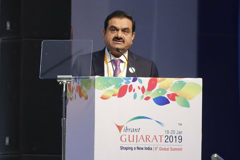 FILE- Adani group Chairman Gautam Adani speaks during the inauguration of the 9th Vibrant Gujarat Global Summit in Gandhinagar, India, Jan. 18, 2019. Hindenburg Research is a financial research firm with an explosive name and a track record of sending the stock prices of its targets tumbling. It's back in the headlines for taking on one of the world’s richest men, Indian coal mining tycoon Gautam Adani. Last week it accused the Adani Group, India's second biggest conglomerate, of a brazen stock manipulation and accounting fraud scheme. (AP Photo/Ajit Solanki, File)