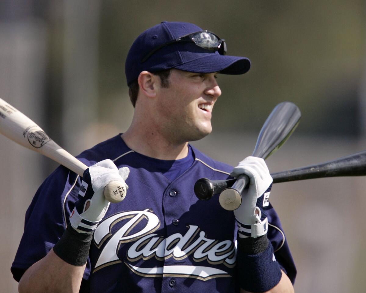 San Diego Padres' Sean Burroughs heads to the batting cage at spring training.