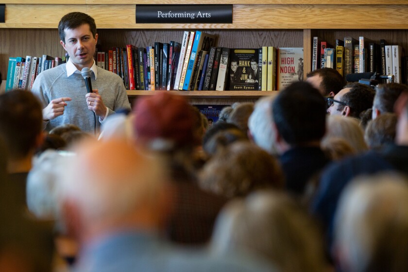 South Bend, Ind., Mayor Pete Buttigieg drew an overflow crowd in Concord, N.H.
