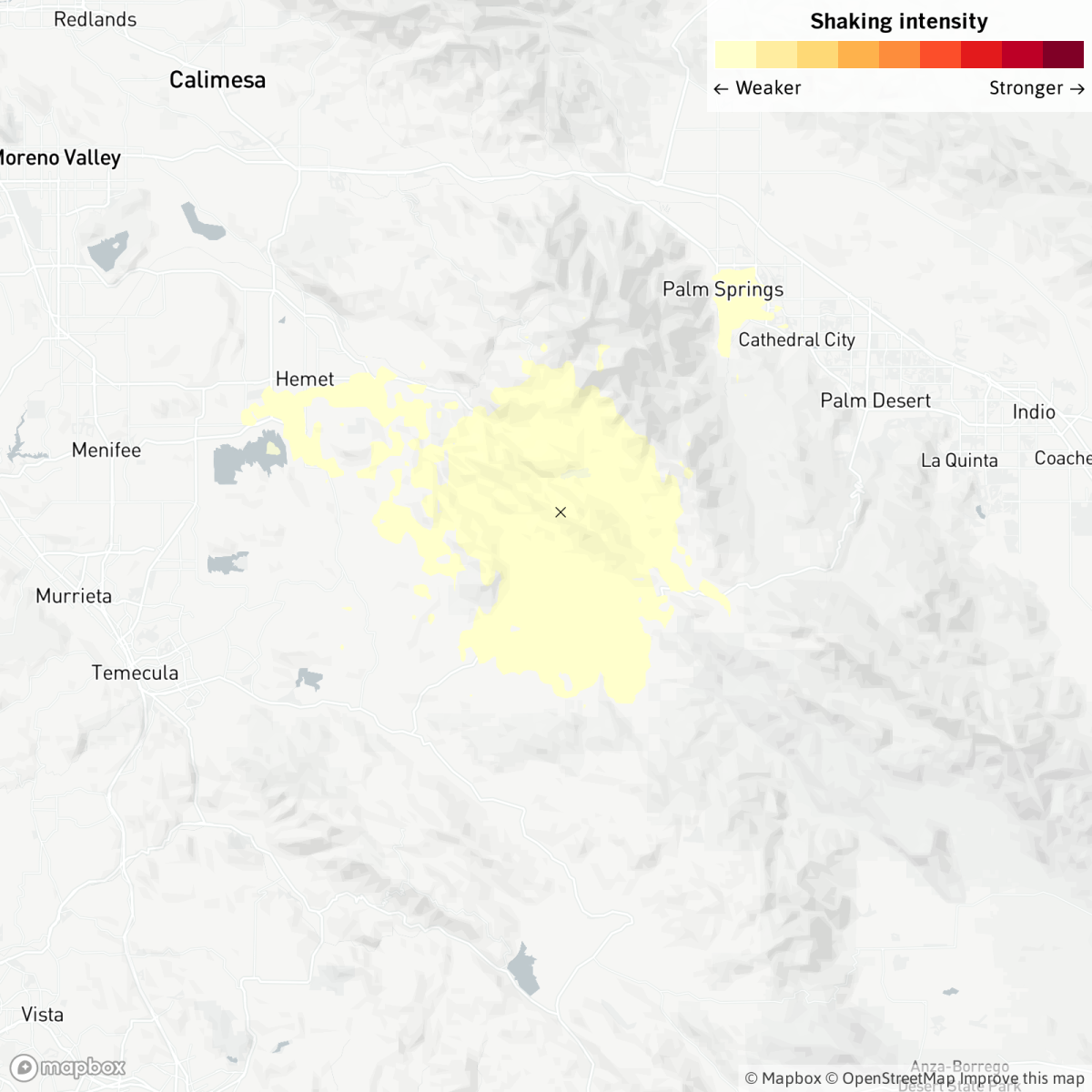 A map of Hemet, Palm Springs and other areas of Riverside County.