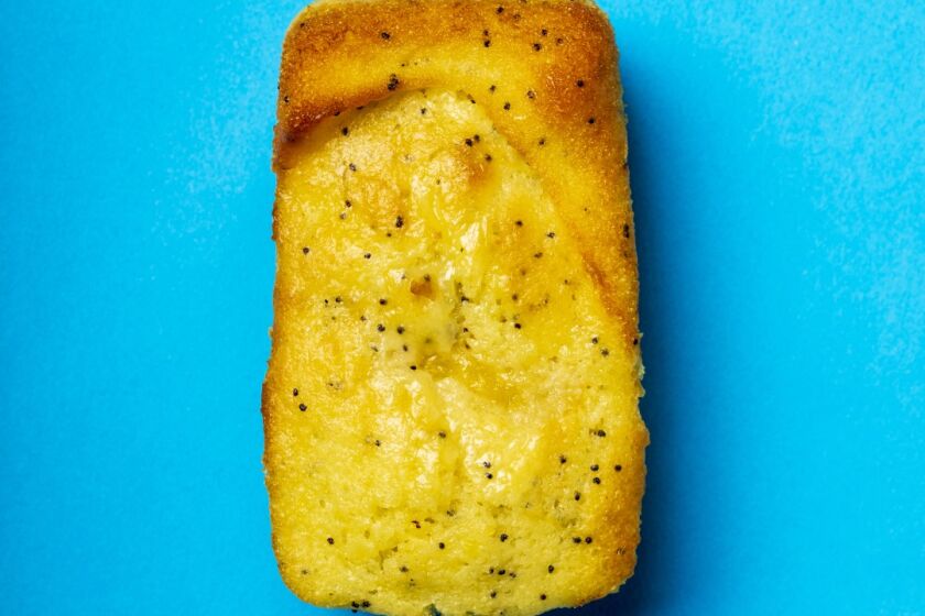 Yogurt in the batter and a lemon curd filling make the mini lemon poppy seed loaf cakes from République the best example of that classic flavor.